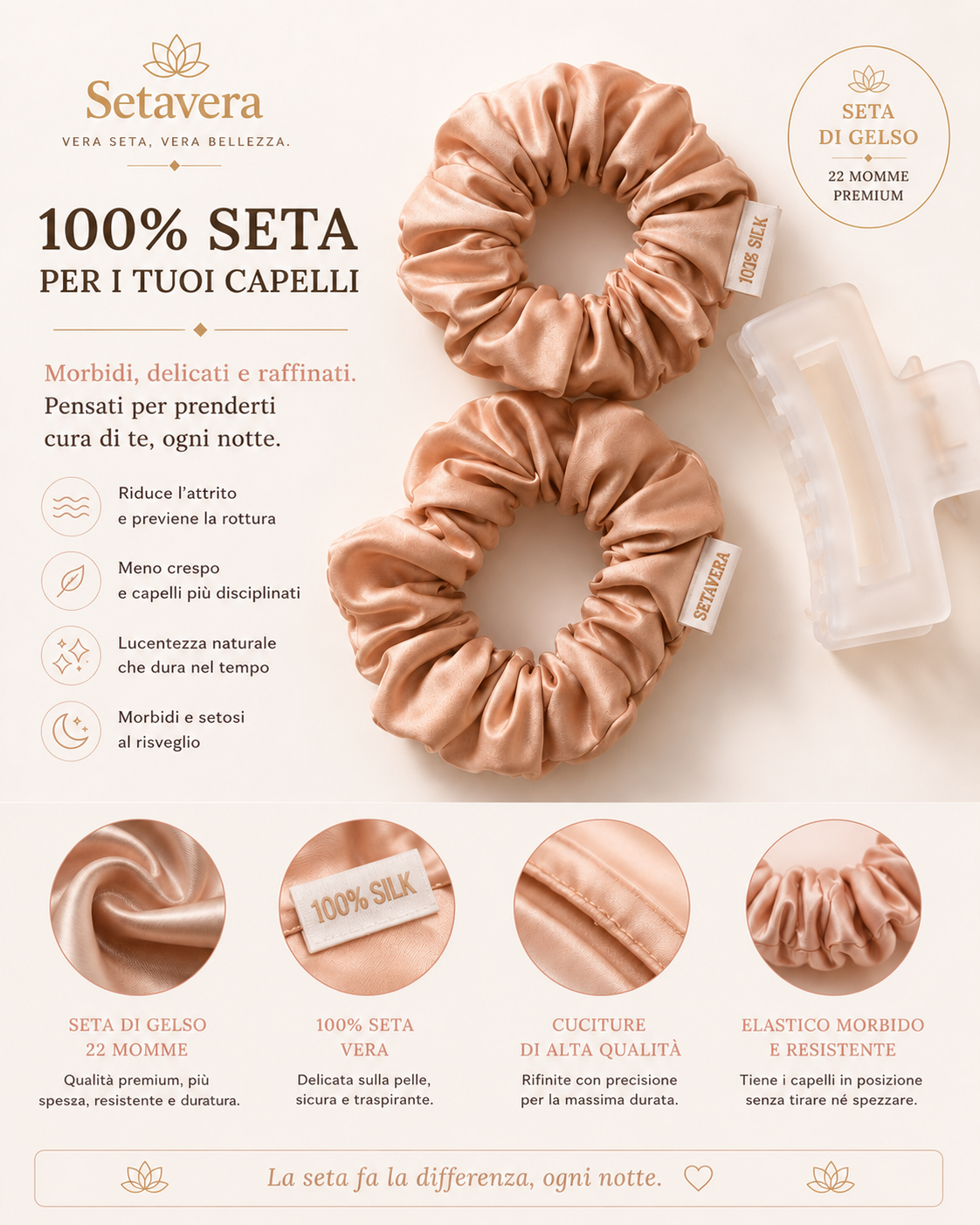 Kit Setavera  – Bonnet, Heatless Curler e Scrunchie in Seta Mulberry 22 Momme
