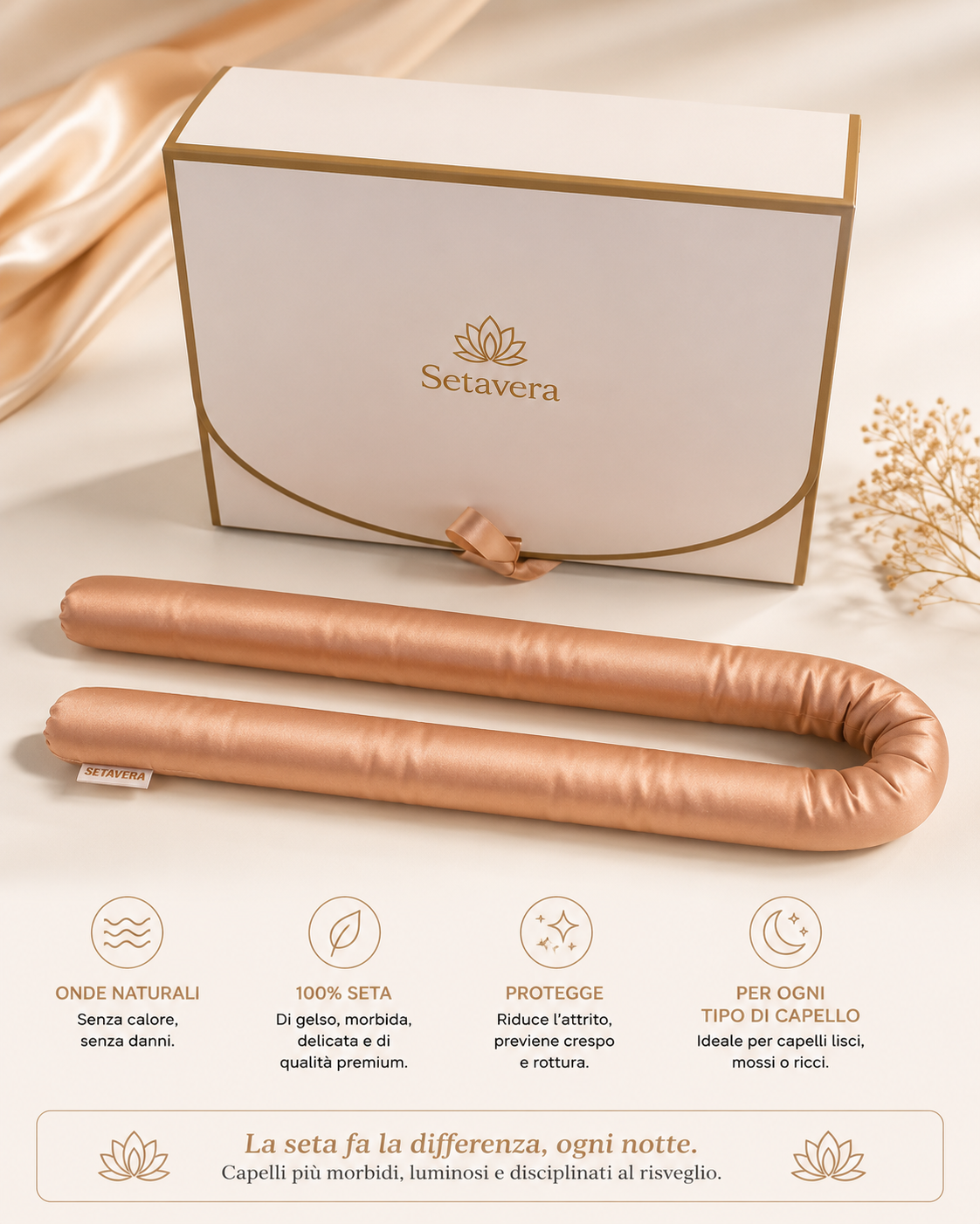 Kit Setavera  – Bonnet, Heatless Curler e Scrunchie in Seta Mulberry 22 Momme
